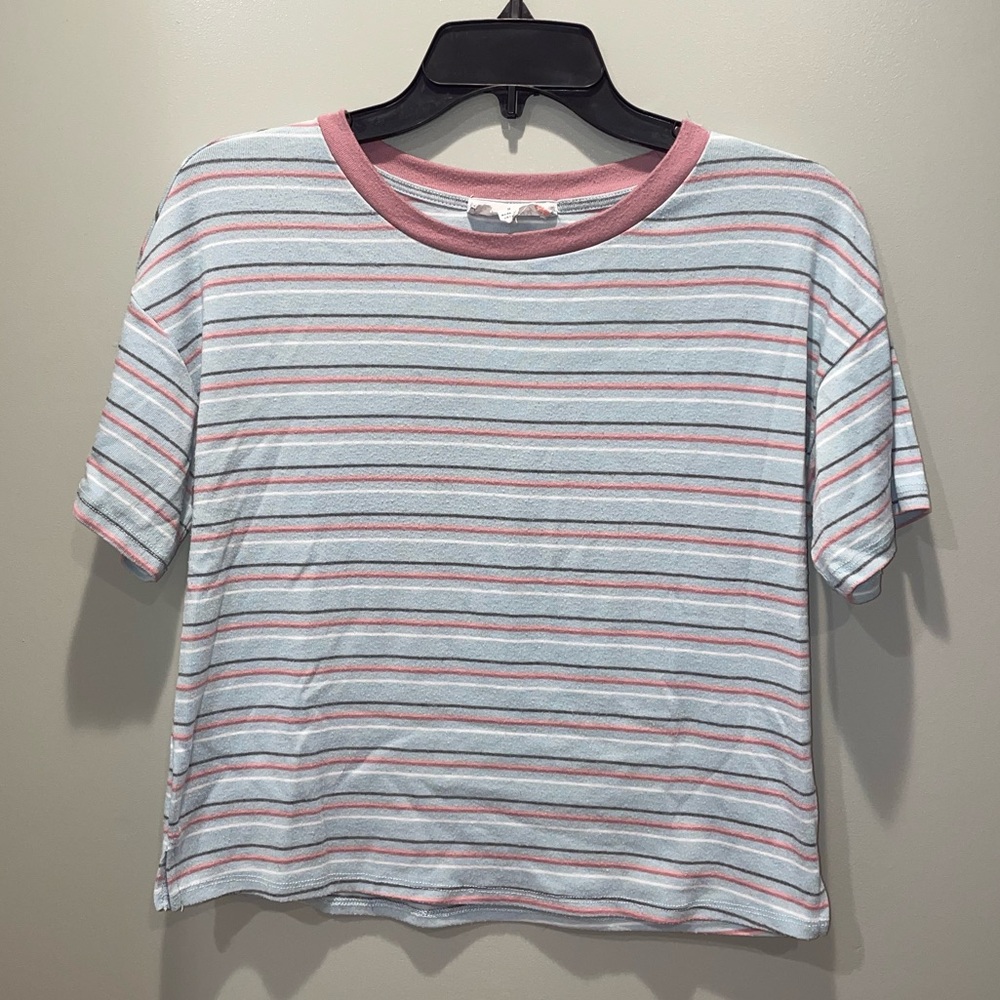 Pink Rose Multicolor Striped Short Sleeve Tee